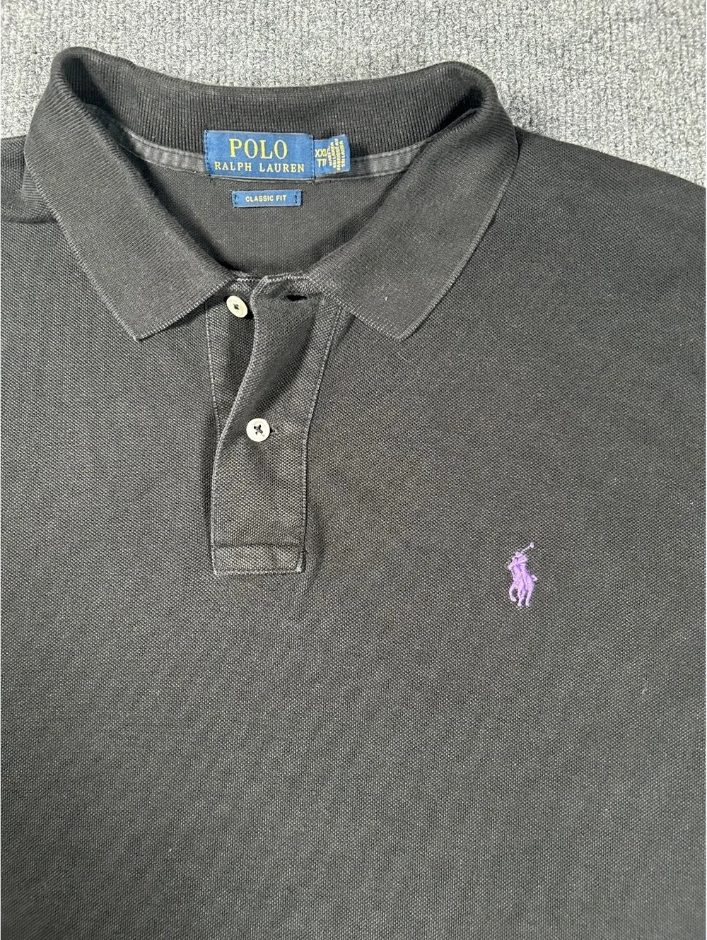 Polo Ralph Lauren Classic Fit Black Polo Shirt with Purple Logo